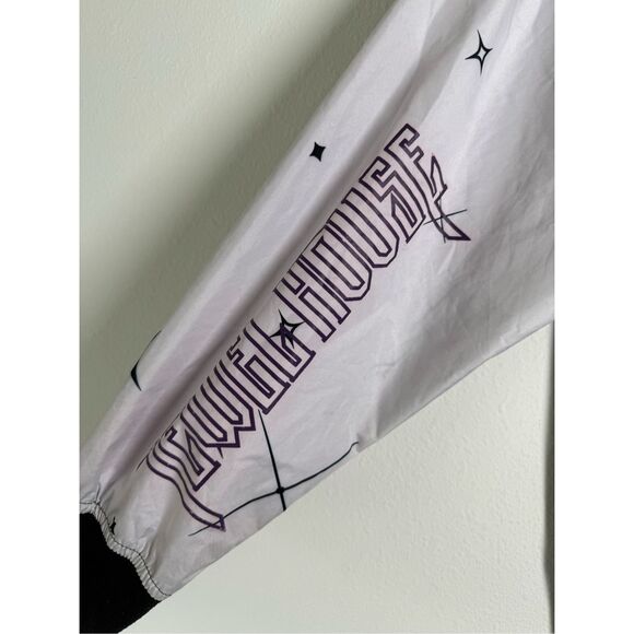 Jewel House Coldest in Town Embellished Black Purple Bomber Jacket Sz M See Note - Picture 2 of 12